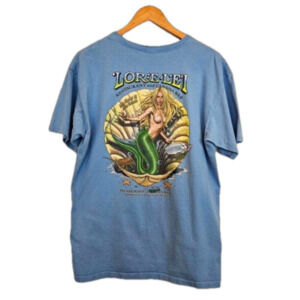 LORELEI Mermaid Print from Florida Keys Blue T-Shirt Short Sleeve Size Large